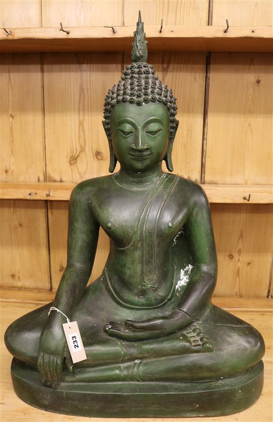 A large Thai green patinated seated figure of Buddha
